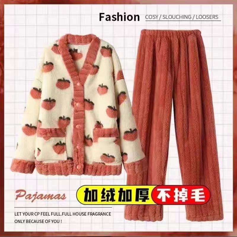 甜美可愛珊瑚絨睡衣冬季女款加厚法蘭絨2023年新款秋冬加絨家居服