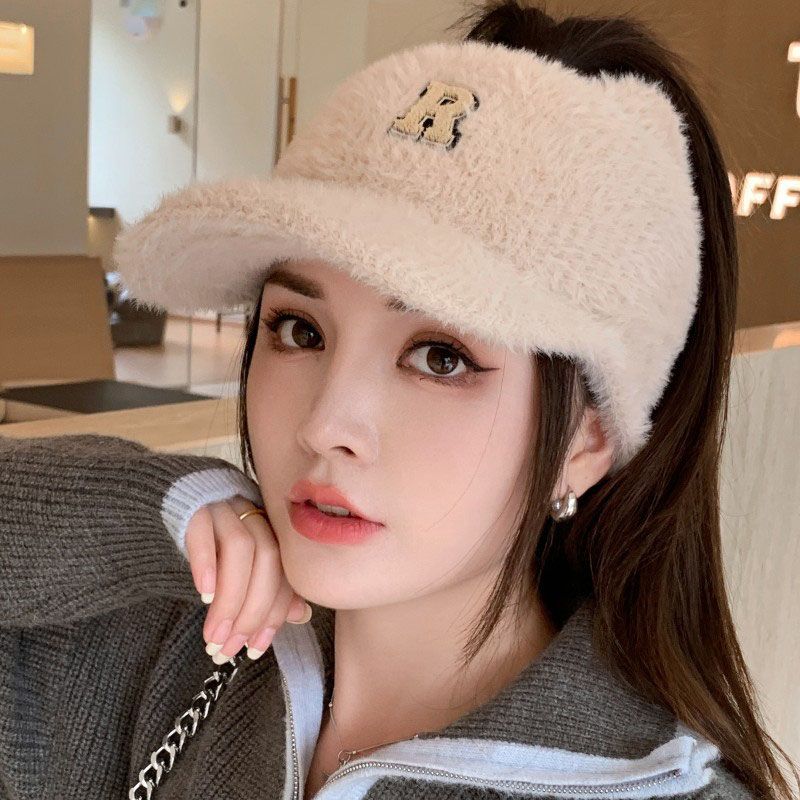 2023 new plush duck cap for women autumn and winter empty top thickened windproof and warm versatile knitted wool baseball cap