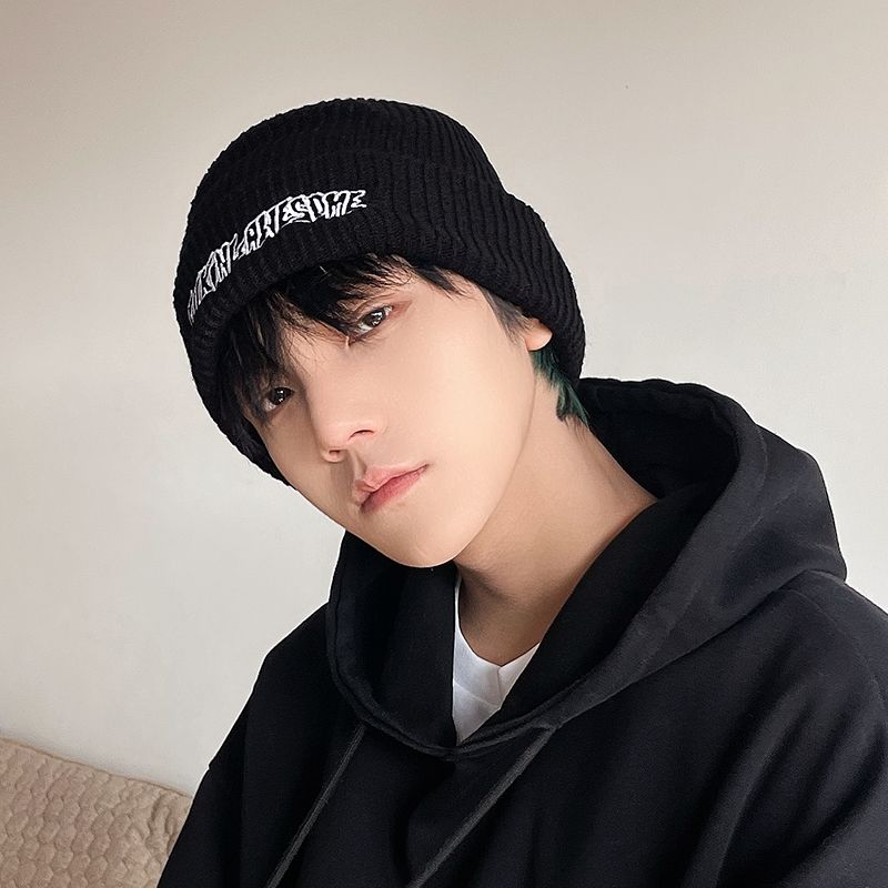 Knitted hat for men ins Korean style trendy high-looking and handsome winter versatile student version cold hat cold-proof cotton hat for women