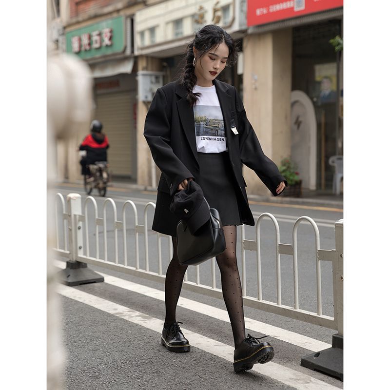 Gray suit jacket for women spring and autumn high-end design niche college style top small man early spring black suit