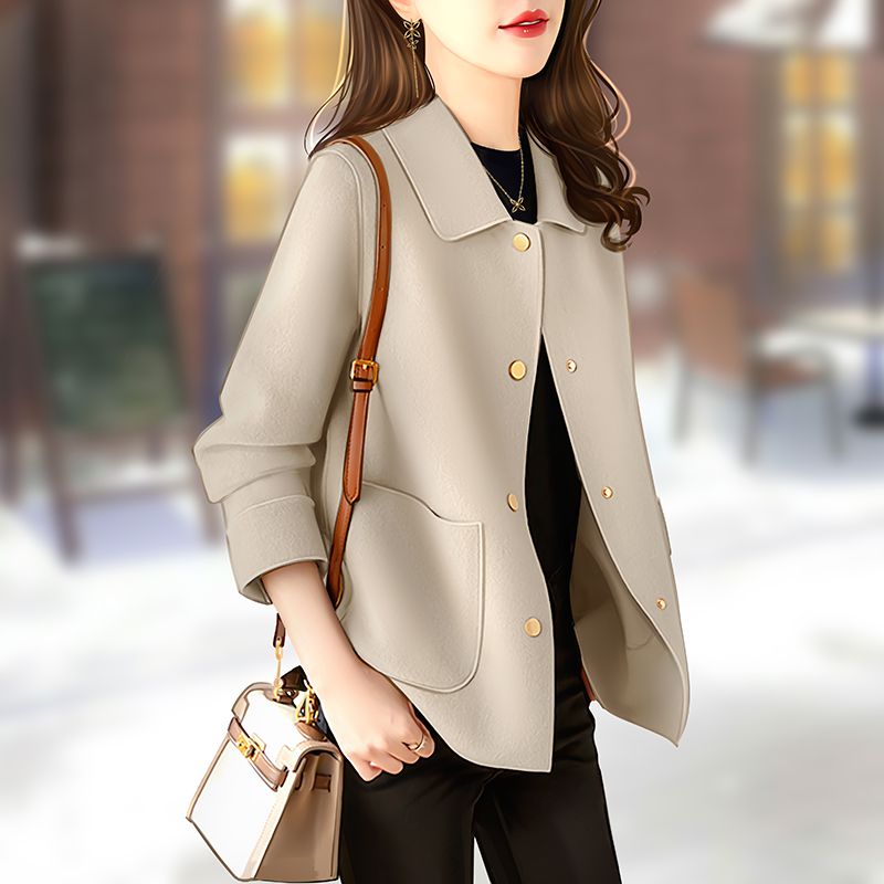 雙面羊絨大衣女2023年新款春秋季小個子短款高端駝色羊毛毛呢外套