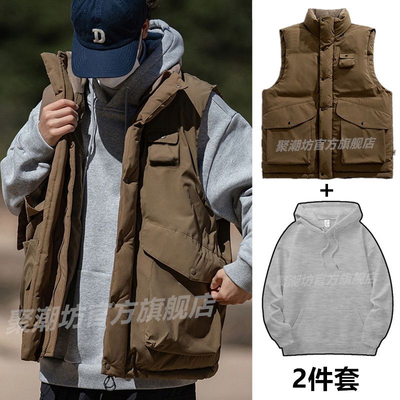 Japanese CityBoy large pocket work vest mountain style retro quilted vest winter warm cotton jacket for men