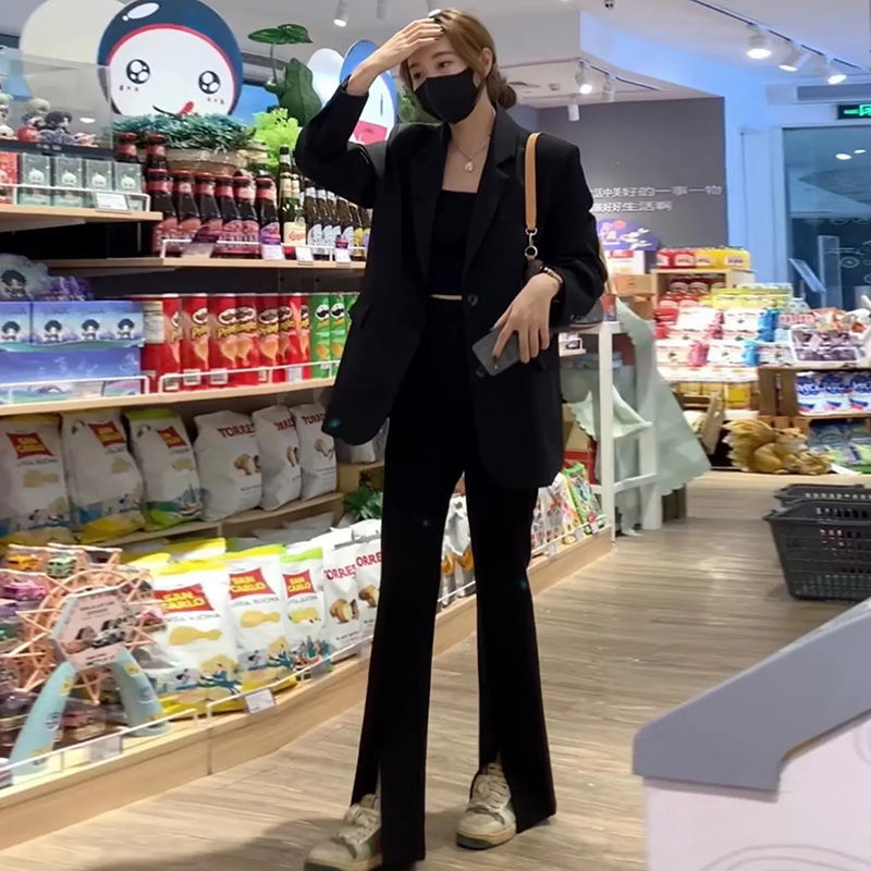 Black small suit jacket for women 2023 spring and autumn new style street small high-end casual short suit top