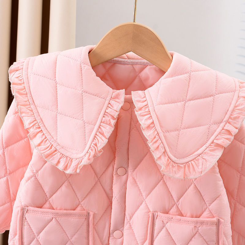 女童夹棉冬季套装2023新款儿童棉衣加棉两件套洋气娃娃领宝宝棉服