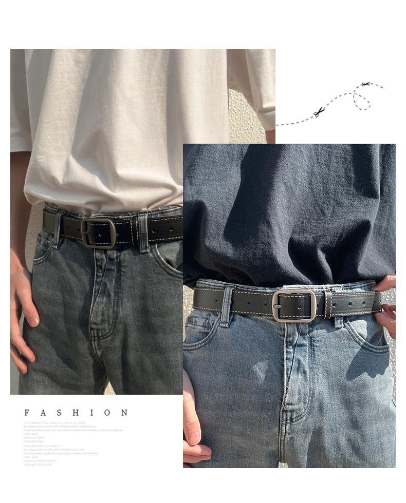 Instagram buckle boys, simple waist high school students, handsome denim Korean version, slim belt for men_voghion.com