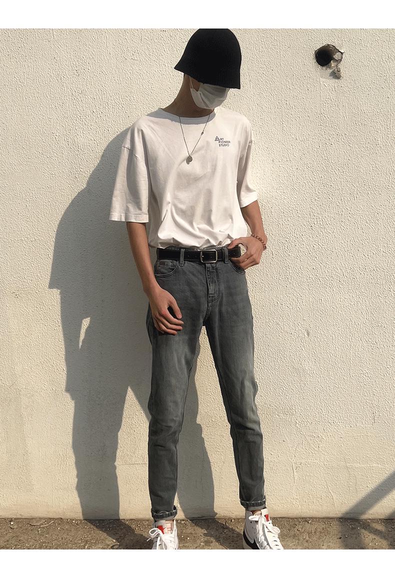 Instagram buckle boys, simple waist high school students, handsome denim Korean version, slim belt for men_voghion.com