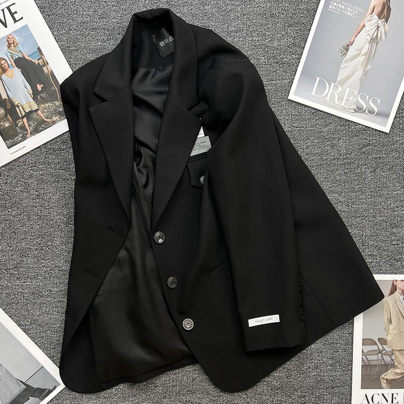 Black small suit jacket for women in spring, autumn and winter new style loose design niche thickened cotton casual suit top