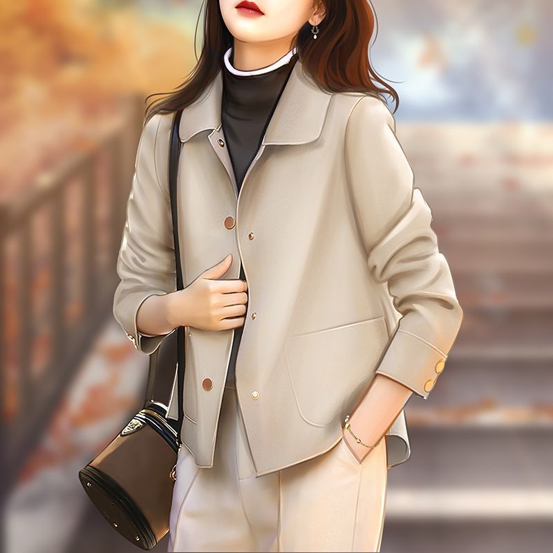 雙面羊絨大衣女短款春秋冬季新款小個子高級感燕麥色羊毛毛呢外套