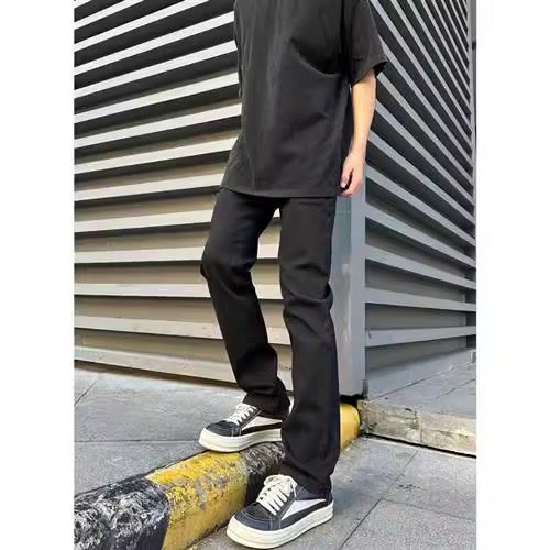 美式cleanfit休閒簡約黑色修身顯瘦高街春秋高級感百搭直筒牛仔褲