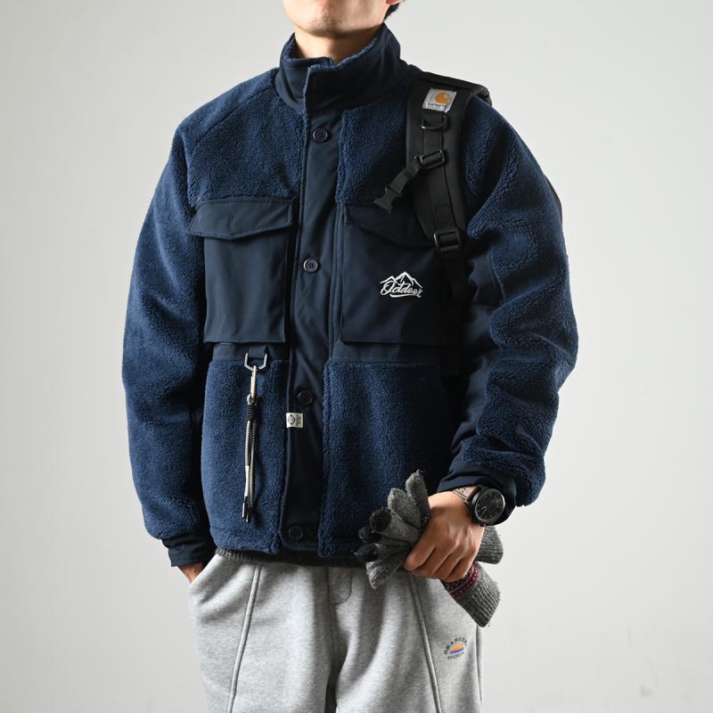 XGI Japanese retro winter spliced ​​lamb velvet lapel cotton coat men's fashion brand street loose warm versatile cotton coat