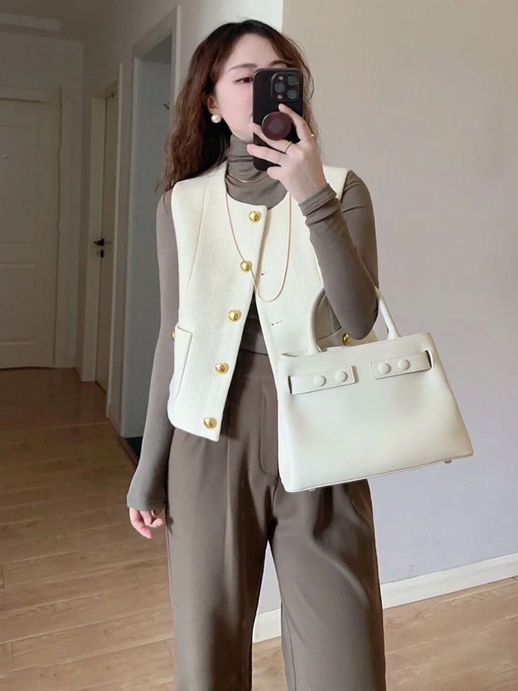 French style light and sophisticated suit, vest, cardigan, autumn temperament for women, layered with thin, fragrant style vest