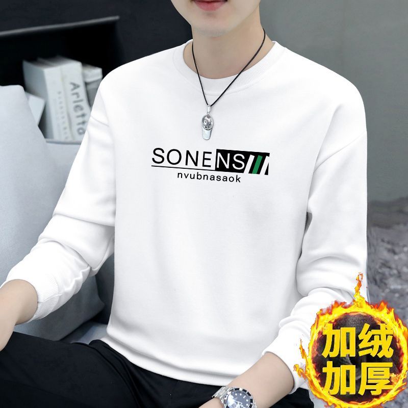 Round neck velvet sweatshirt for men 2023 new spring and autumn heavyweight long-sleeved tops American trendy brand national style for young and middle-aged people