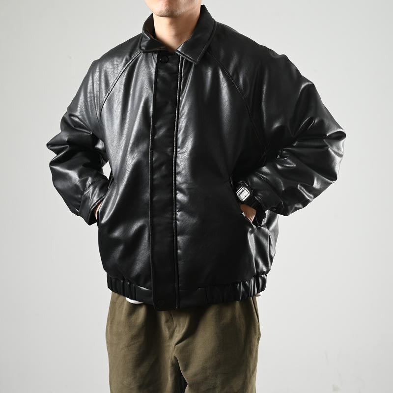 XGI  trendy brand popular versatile retro solid color motorcycle jacket cotton jacket for men and women street loose versatile PU leather