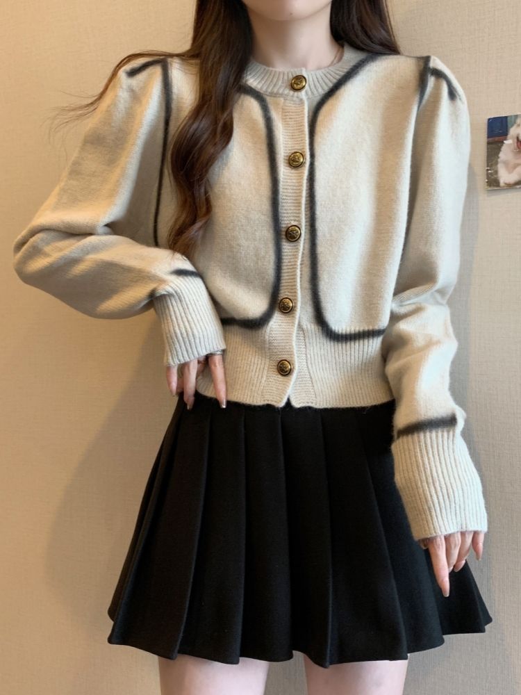 小香風針織開衫毛衣女秋冬大碼胖妹妹顯瘦高級設計感短款歐貨上衣
