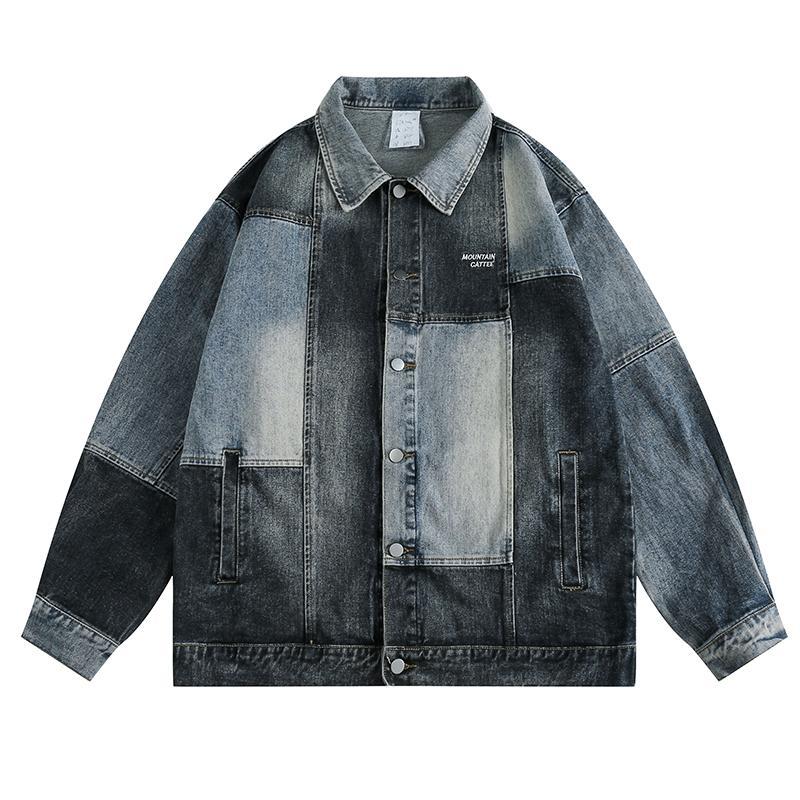 CURPOPP American retro splicing trendy brand denim jacket men's autumn niche design washed couple jacket