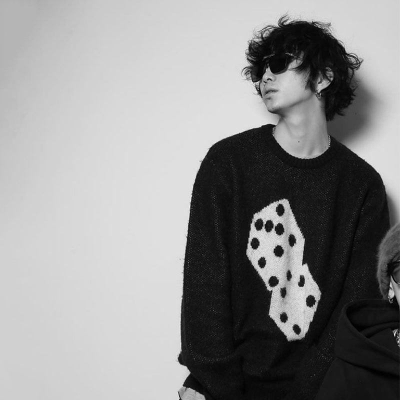 American high street vintage dice knitted Japanese fashion brand vintage sweater round neck casual pullover long sleeves for men