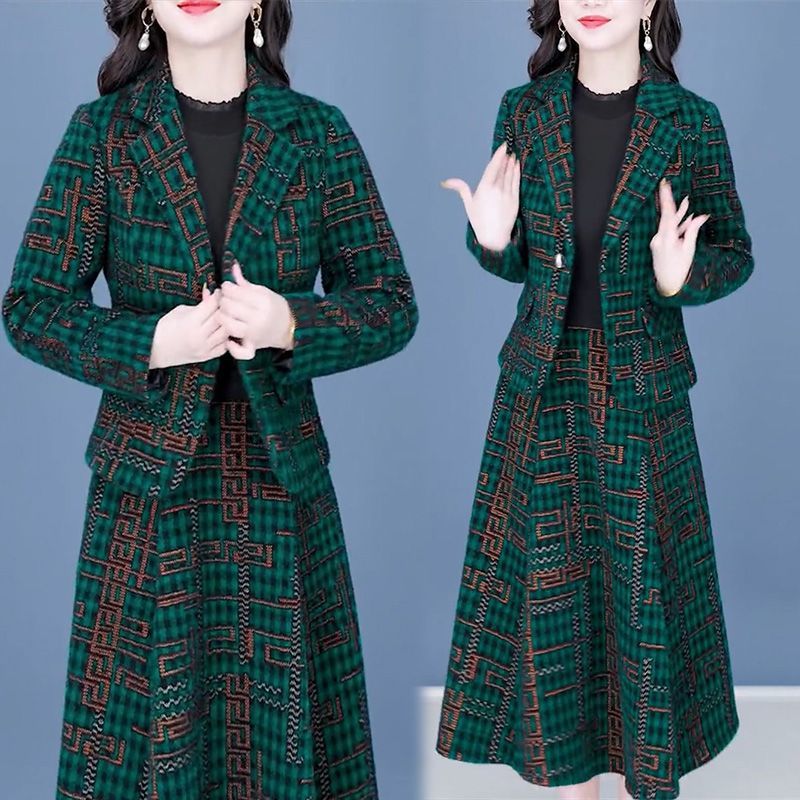 Single/suit Mrs. Kuo's high-end suit dress two-piece set spring and autumn new middle-aged mother's plus size suit for women