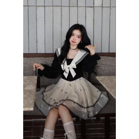 學院風連衣裙女秋季時尚新款甜美小眾少女蛋糕裙在逃公主蓬蓬裙子