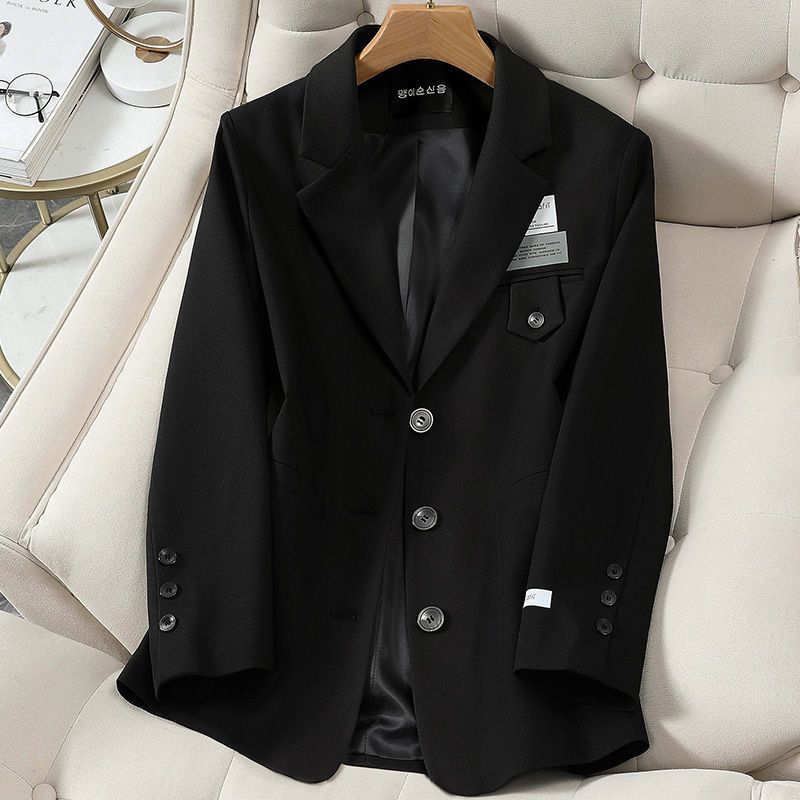 Black small suit jacket for women 2023 spring and autumn new loose design niche high-end casual suit top