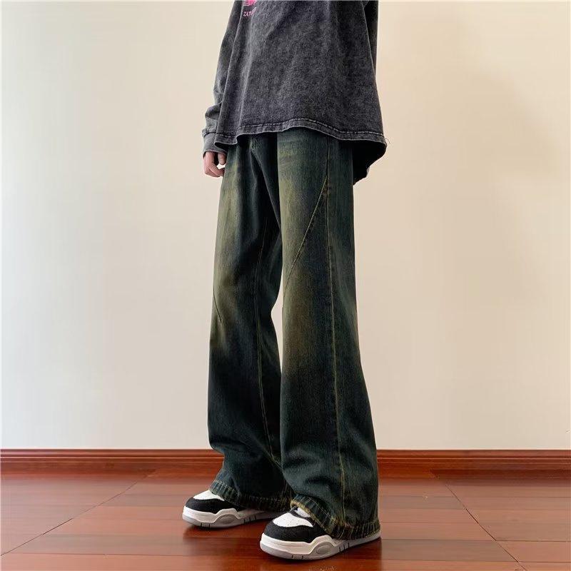 Loose jeans for men 2023 autumn new design retro drape washed distressed straight loose long trousers
