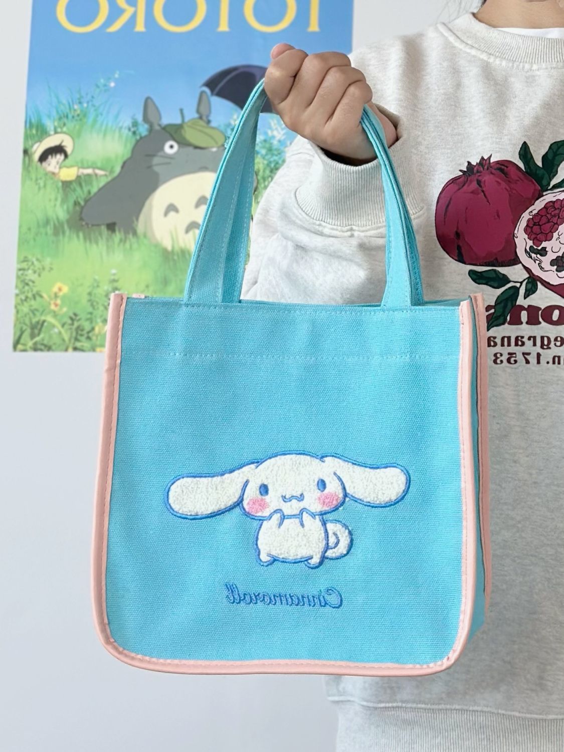 日系卡通可愛玉桂狗帆布刺繡手提包學生便當包便攜化妝包收納包女