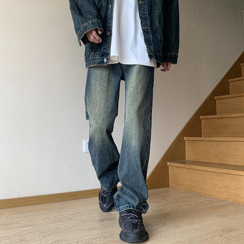 Retro jeans men's 2023 autumn new loose straight trousers American trendy brand casual versatile wide-leg pants