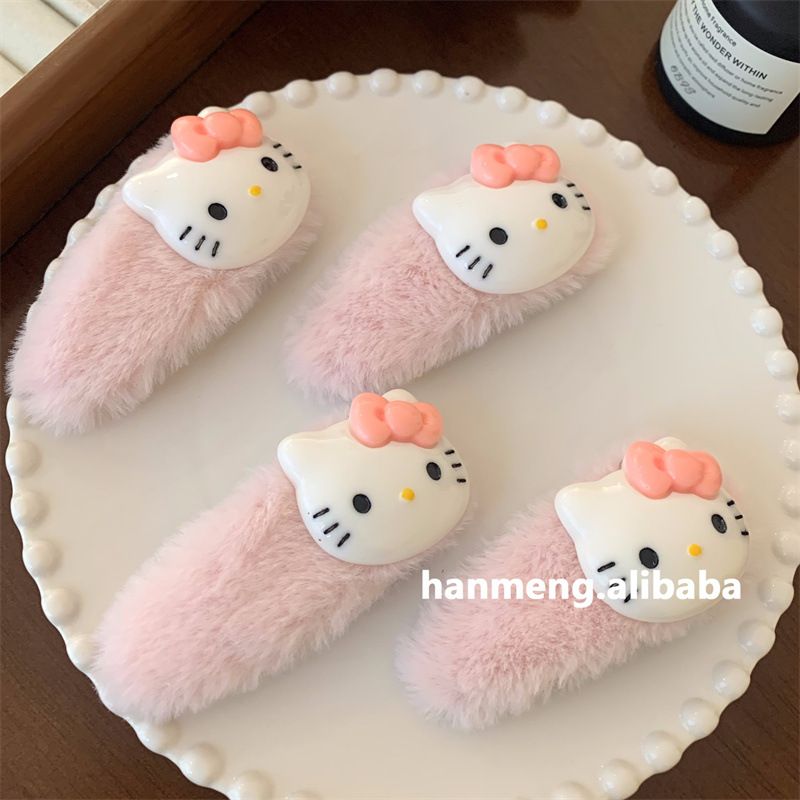 秋冬毛絨KT貓髮夾日系可愛大號卡通發卡頭飾劉海夾側邊夾子髮飾