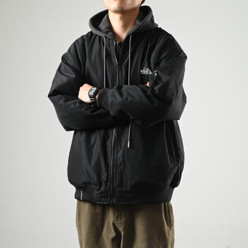 XGI Japanese retro winter trendy brand pilot hooded cotton coat men's American casual fake two-piece loose cotton coat
