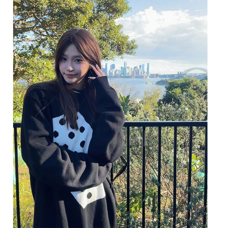 American high street black round neck pullover knitted sweater for men and women 2023 autumn and winter American handsome high-end tops