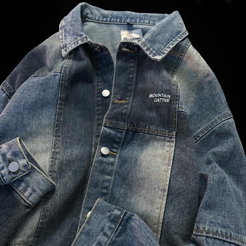 CURPOPP American retro splicing trendy brand denim jacket men's autumn niche design washed couple jacket