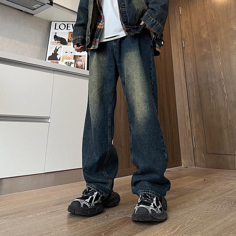 FJLO jeans men's spring and autumn American retro trendy brand pants loose straight washed wide-leg casual trousers