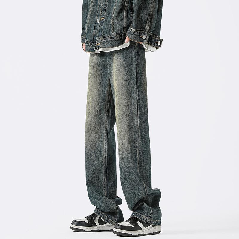 Retro jeans men's 2023 autumn new American trendy brand loose straight trousers casual versatile wide-leg pants