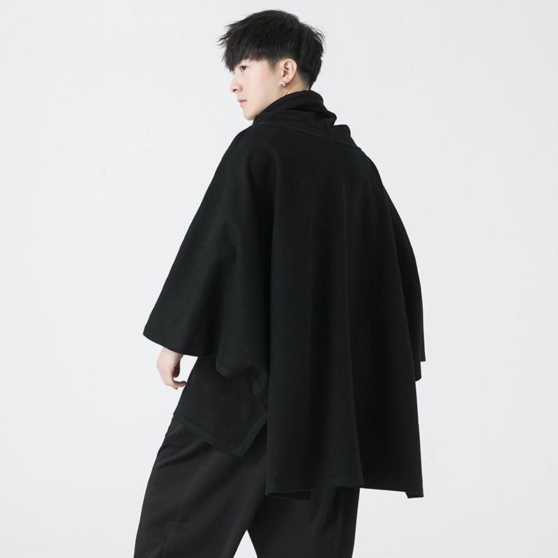 Spring and Autumn New Men's Loose Bat Cloak National Trend Dark Mid-Length Sweatshirt Fashion Casual Windbreaker Hooded Jacket