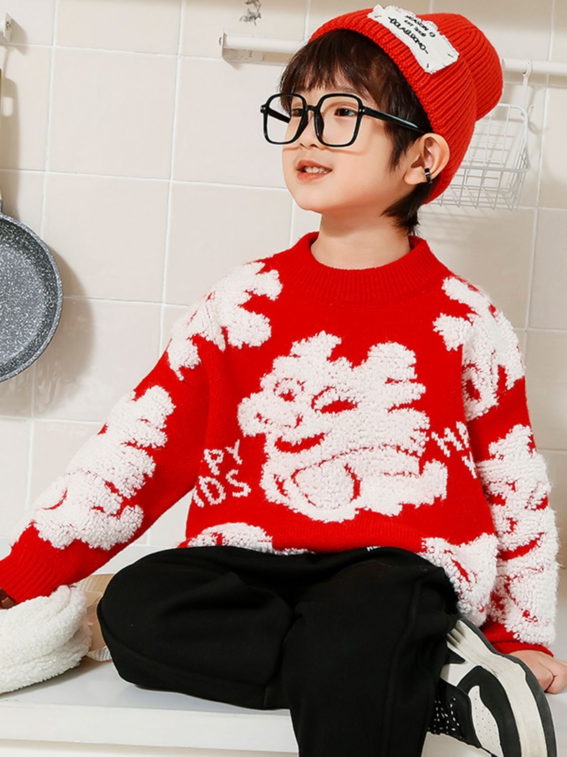 男童秋冬装2023新款中小童百搭红孩韩版针织加厚保暖红色儿童毛衣