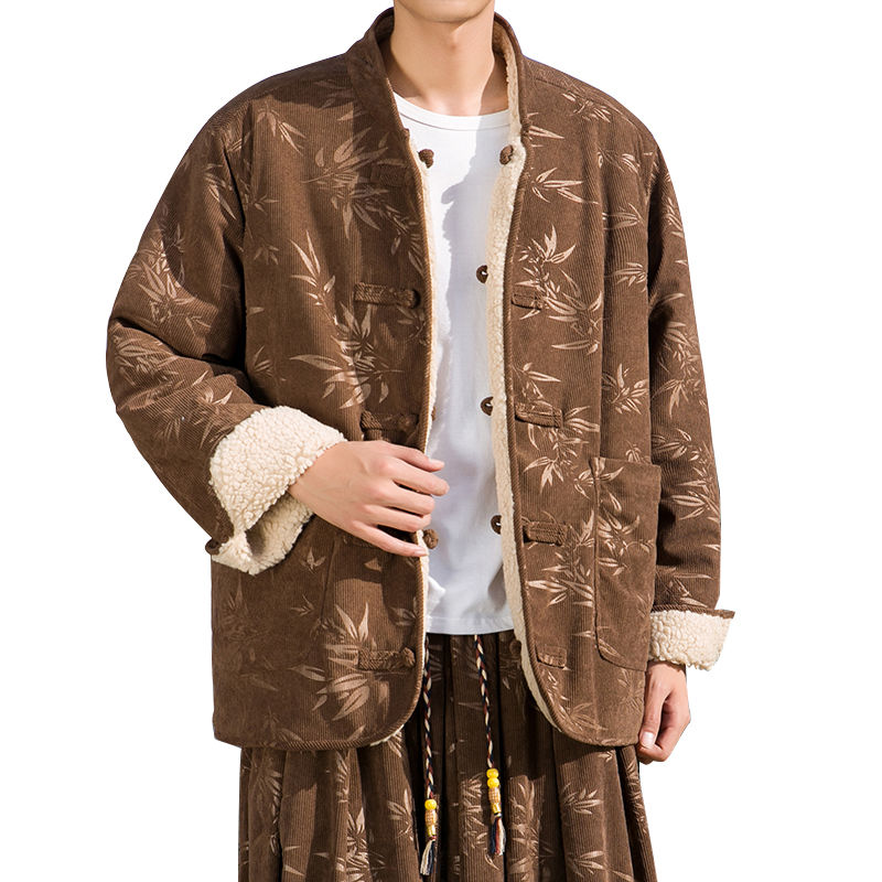 羊羔毛棉衣男中国风男装双面穿棉袄外套新中式冬季加厚保暖棉服男