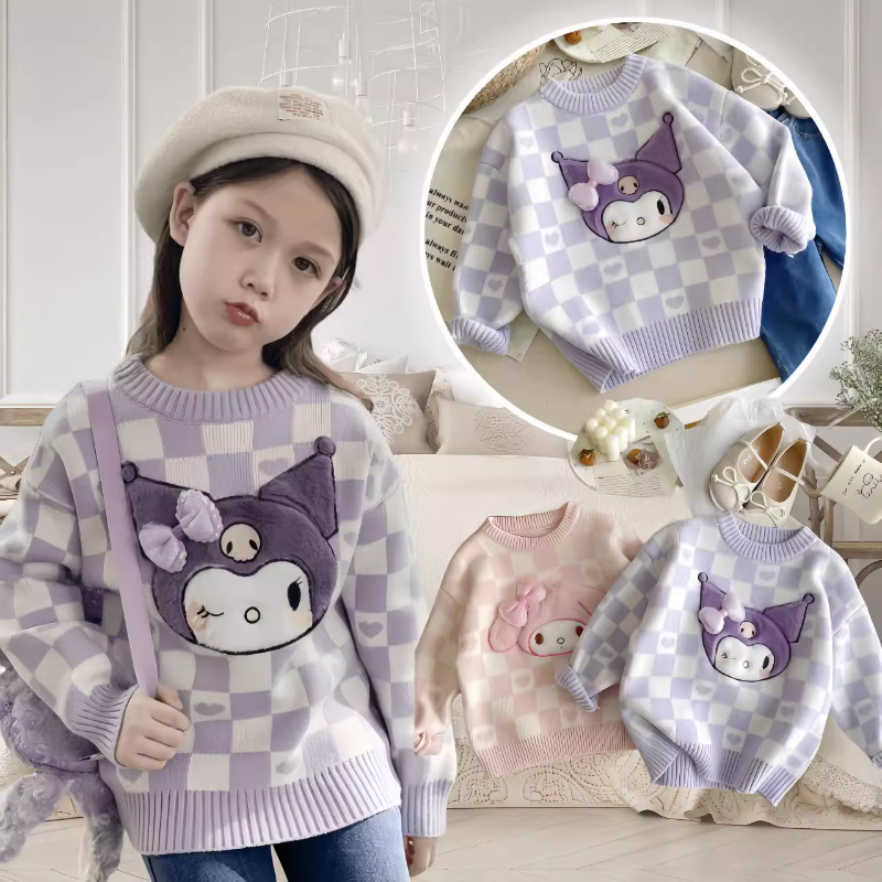 Girls sweater mink velvet style 2023 new knitted bottoming shirt winter top cartoon Kuromi sweater