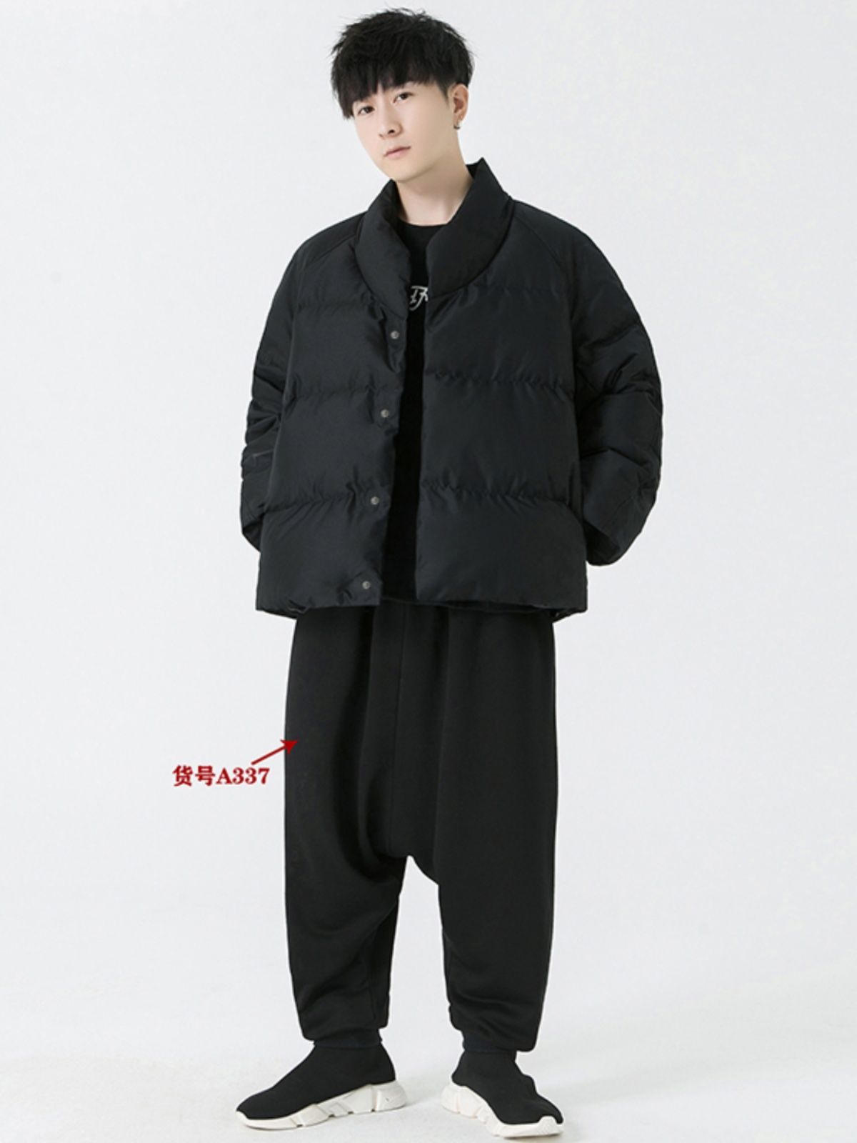 冬季日系男女同款純黑色棉衣棉服外套潮牌復古風麵包服男短款棉襖