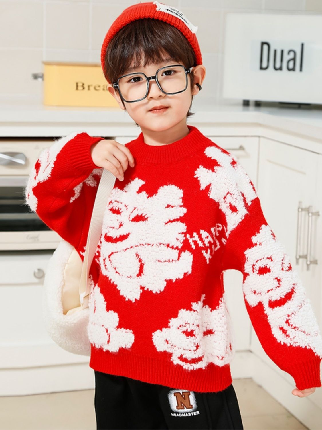 男童秋冬装2023新款中小童百搭红孩韩版针织加厚保暖红色儿童毛衣