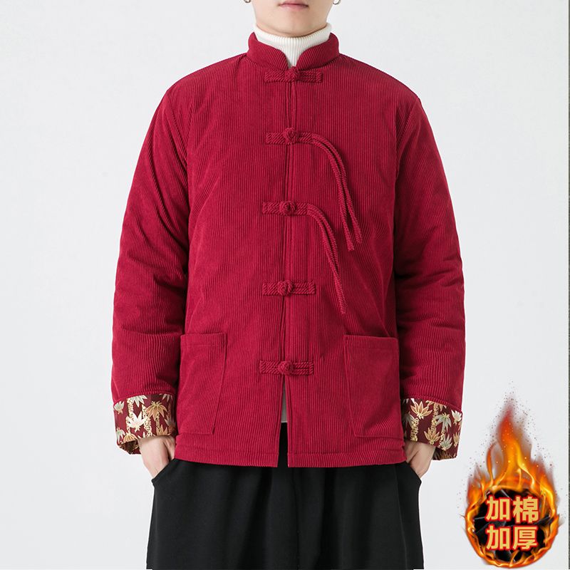 新中式男裝冬季加厚保暖中國風棉衣古風燈芯絨棉服寬鬆棉襖外套男