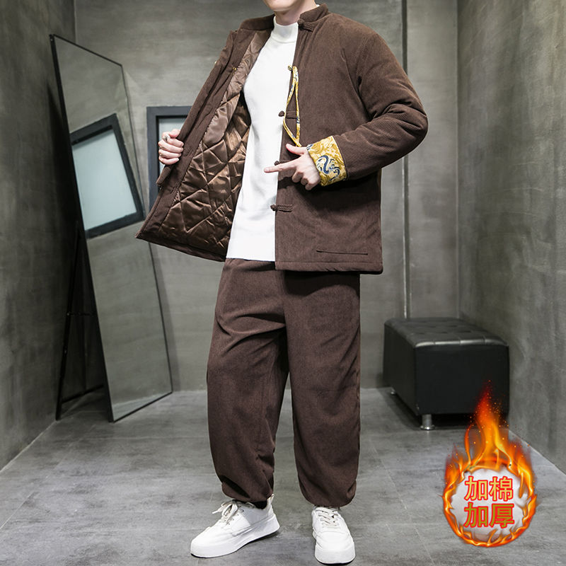 外套男冬款棉服加厚保暖中國風燈芯絨棉衣新中式男裝唐裝棉襖外套