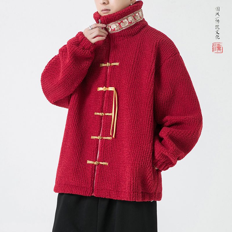 新中式男裝冬季棉衣加厚保暖中國風棉服潮流中式棉襖羊羔毛外套潮
