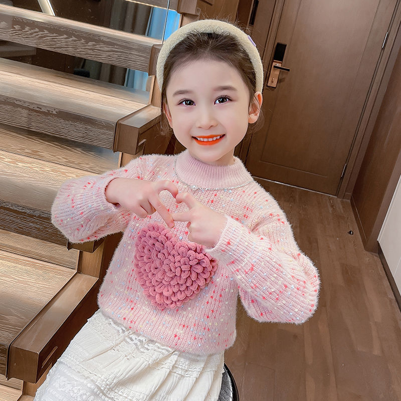 女童秋装毛衣新款小女孩套头线衣洋气儿童长袖时髦保暖加厚针织衫
