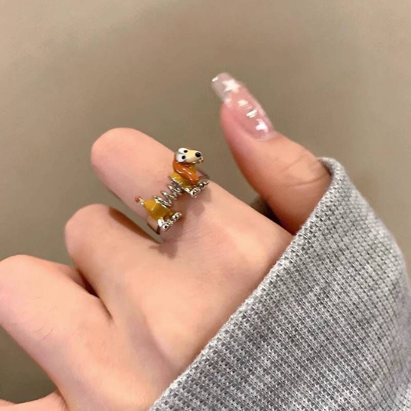 Cute and cute spring dog ring for women, niche design, simple adjustable open ring, personalized and versatile fashion ring