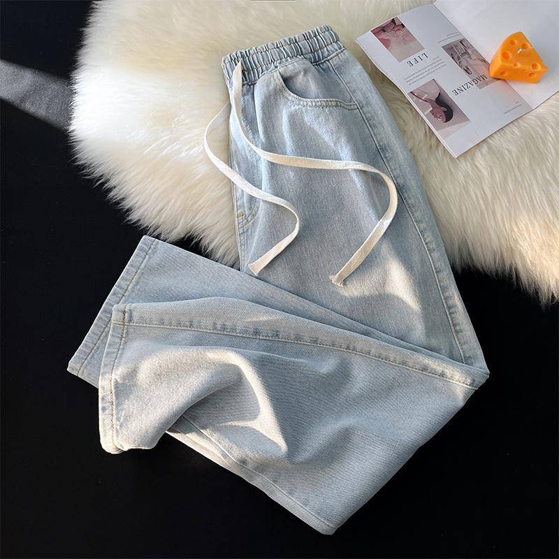Straight jeans for women spring and autumn small elastic waist wide legs loose students light color 2023 new pants autumn