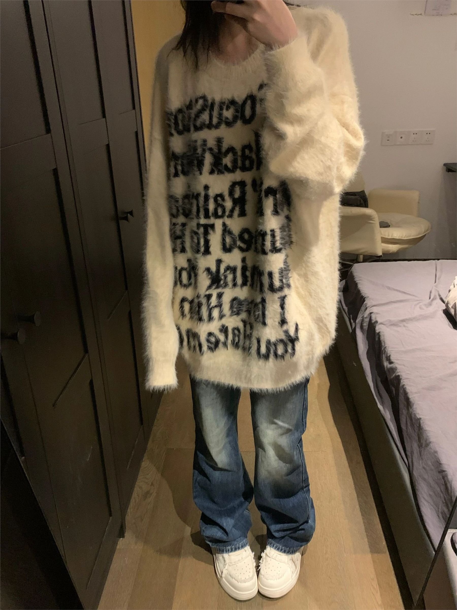韓系慵懶風仿貂毛毛衣女外套秋冬寬鬆高級感軟糯毛茸茸針織上衣潮