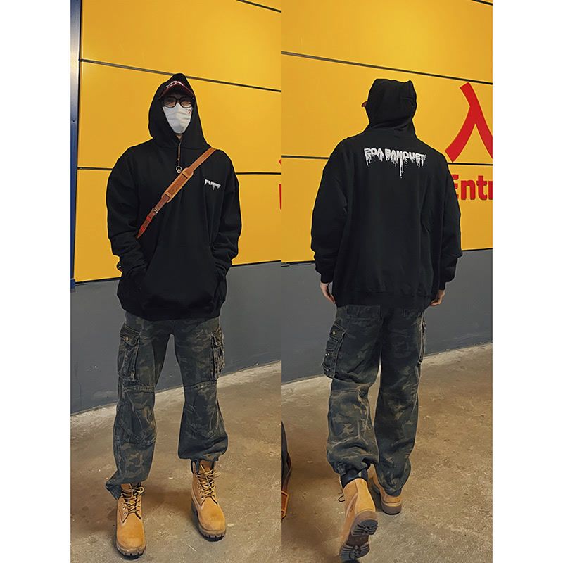美式街頭高級感迷彩牛仔褲男春秋潮牌痞帥修身直筒顯瘦工裝長褲子