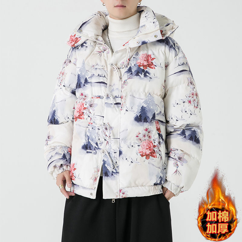 唐裝棉服男中國風棉衣男士復古漢服印花加厚中式棉襖男冬季外套男