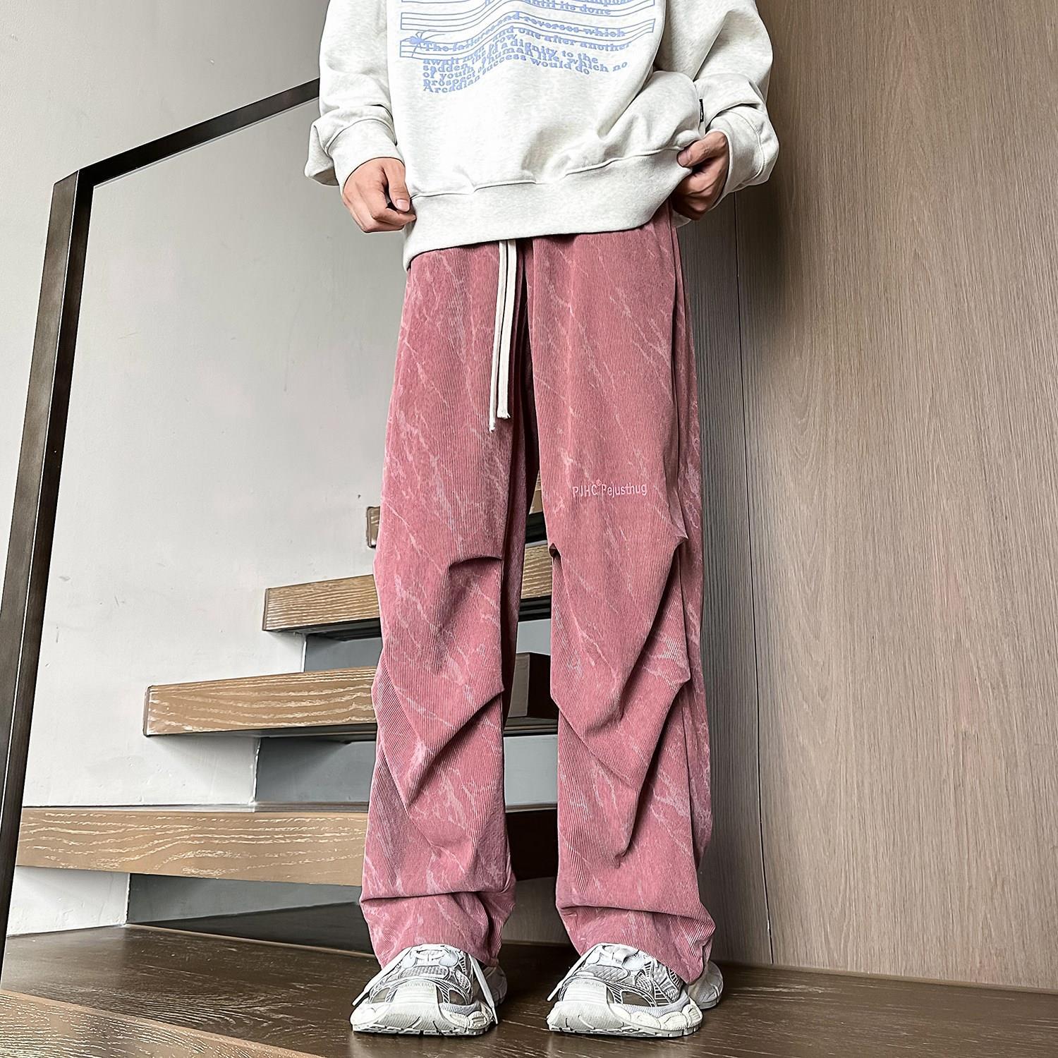 燈芯絨褲子男秋冬季新款加絨加厚潮牌傘兵褲寬鬆直筒闊腿休閒長褲