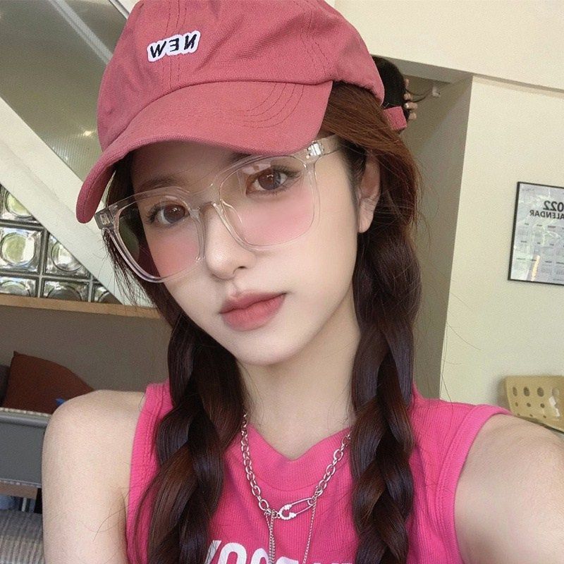 Japanese retro black frame gradient pink blush glasses for women Korean style trendy internet celebrity square round face slim sunglasses