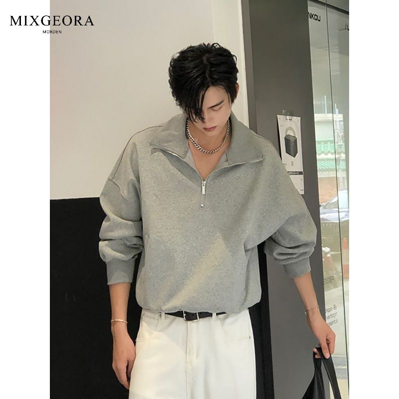 MIX GEORA half-zip sweatshirt for men and women, spring and autumn trendy brand loose Hong Kong style autumn coat long-sleeved T-shirt polo shirt